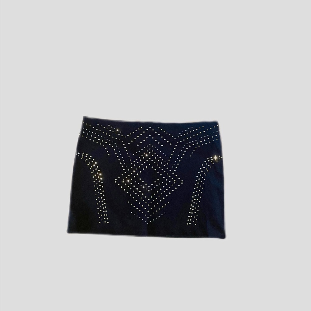 Thalia Sodi Women’s Mini Pencil Skirt Black and Gold Studded Pattern Stretch
